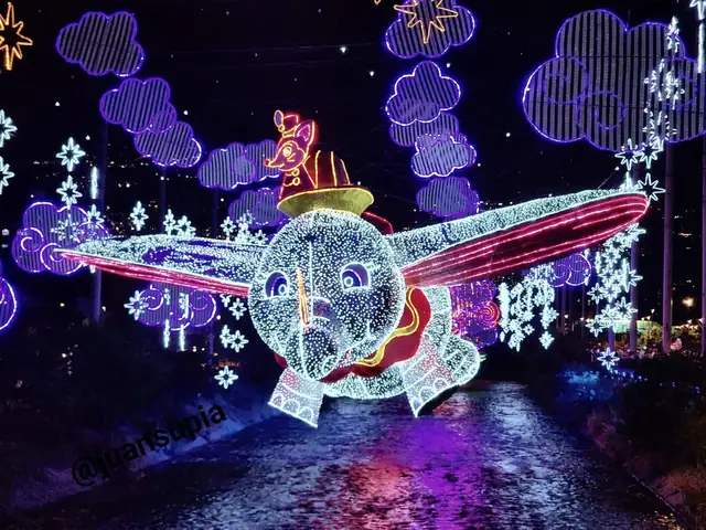 Light figures of the Christmas displays over the Medellín river